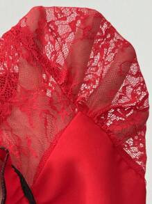 Calvaya Elegant Women Blouse, Contrast Lace Satin Ribbon Blouse, Romantic Stylish Shirt, Red Blouse