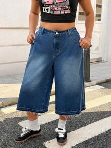 SHEIN EZwear Women's Plus Size Casual Loose Wide Leg Jeans - Dark Wash - View 5