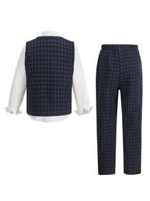 SHEIN Tween Boy Gentleman's 3-Piece Set: Vest + Pants + No Shirt No Tie Formal Outfit, Suitable For Birthday Party, Event, Wedding, Christening, Anniversary