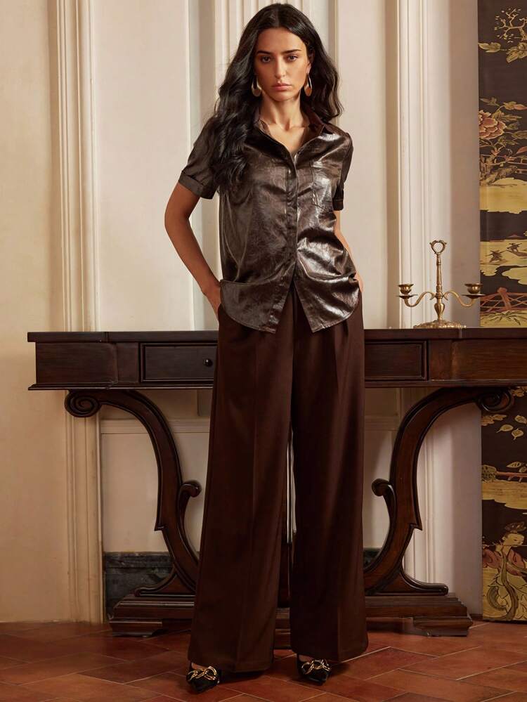 Anewsta Elaire Old Money Elegant Satin Short Sleeve Blouse For Women, Modest, Suitable For Spring/Summer
