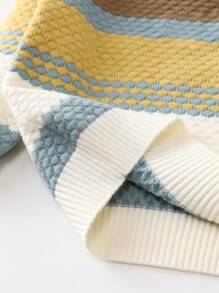 SHEIN 毛衣 男婴针织套头衫，圆领厚毛衣长袖，暖色块条纹时尚男女童，休闲日常穿着，适合秋冬季，绿色、蓝色、白色、棕色拼布 - 黃色 - 查看 6