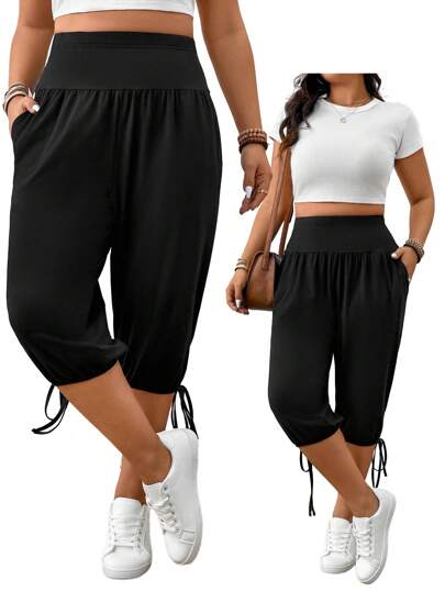 EMERY ROSE Elegant Casual Plus Size Women's Slant Pocket 3/4 Pants