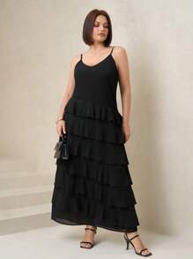 Chikora Plus Size Ruffle Hem Elegant & Romantic Camisole Dress