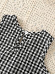 SHEIN Vintaside Kids 女宝宝夏季套装 - 格子荷叶边上衣 + 裤子 - 黑色 - 查看 7