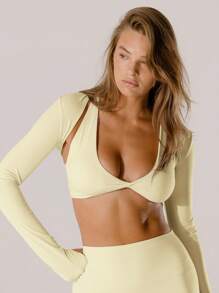 Aralina Leisurewear Womens Butter Yellow Body-Hugging Active Workout Crop Shrug