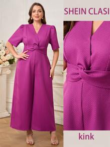 Ellevyn Combinaison longue torsadée à la taille pour femmes grande taille, rose, pour le printemps et l'été. Élégante, romantique, pour un usage quotidien et de rue