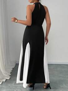 Elenzga Vestido midi con cintura asimétrica, corte en A y espalda descubierta de elegancia francesa para mujer talla grande - Negro - Ver 2