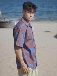 DAZY Camisa de estilo de vacaciones con diseño de patrón abstracto multicolor para hombre, de verano - Multicolor - Ver 5