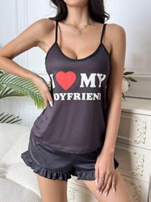 Women's Sexy Cami Pajama Top With "I Love My Boyfriend" English Print