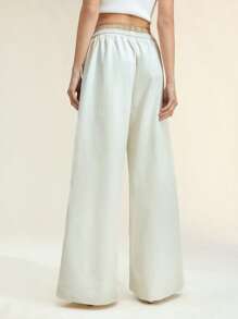 SHEIN Unity Women's Contrast Colorblock Drawstring Waist Wide Leg Trousers , Summer For Women, Sports Wear Fall For Women - Beige - View 2