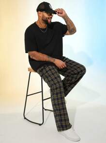 EASEVO Plus Size Men's Casual Loose Plaid Long Pants - Black - View 1