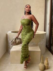 BamGleam 女士扎染抹胸连衣裙，简约时尚，休闲日常穿着 - 彩色 - 查看 3