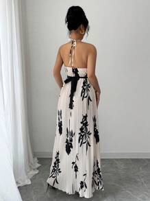 Chiquease Women's Resort Casual Halter Neck Floral Print Dress - Apricot - View 2