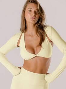 Aralina Leisurewear Womens Butter Yellow Body-Hugging Active Workout Crop Shrug
