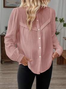 Chiquease Casual Versatile Solid Color Long Sleeve Shirt Fall Cloth For Women - Pink - View 5