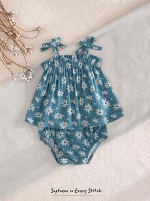 Cozy Pixies Baby Girl Floral Print Bow Shoulder Cami Top & Shorts