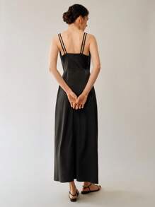 Chiquease Women's Slip-On Long Dress With Mesh Insert & Hollow-Out Design - Black - View 2