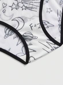 ROMWE Kawaii 4pcs/Set Funny Alien Colorblock Print Briefs - Multicolor - View 3