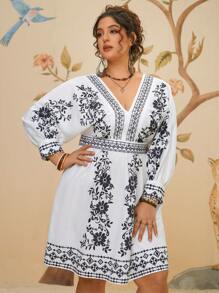 Travachic 大码复古花卉印花白色夏季休闲迷你连衣裙，女式 - 白色 - 查看 3