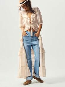 Bohemela Boho-Stil Kleid mit Rüschensaum für Frauen - Weiss - Übersicht 3
