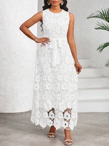 SHEIN Lady Elegant Home Dress Solid Color Lace Fabric Dress