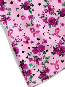 PopScrub Women's Floral Print Bowknot , Heart, Moon Healthcare Scrub Uniform Tops