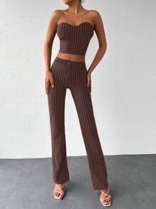 RueChic Striped Tube Top & Pants - Brown - View 3