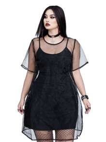 Whyspr Vestido informal de dos piezas con combinación de lencería transpirable de organza para talla grande, ideal para festivales musicales