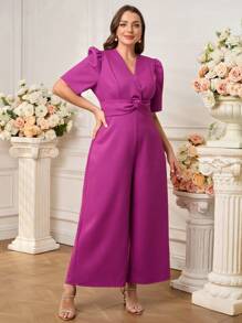 Ellevyn Combinaison longue torsadée à la taille pour femmes grande taille, rose, pour le printemps et l'été. Élégante, romantique, pour un usage quotidien et de rue