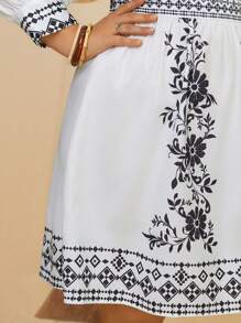 Travachic 大码复古花卉印花白色夏季休闲迷你连衣裙，女式 - 白色 - 查看 7