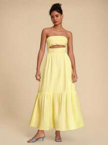 Travachic Vestido elegante de unicolor con diseño calado