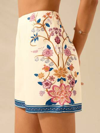 CAJUNI Women's Boho Tropical Floral Print, Holiday Casual Summer Shorts