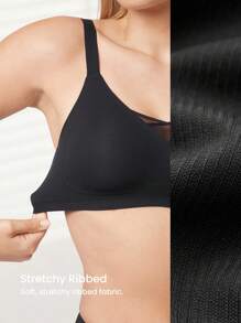 LUVLETTE Dream Curve 2ndSkin 全覆盖无线无缝透气侧支撑 V 领休闲运动健身内衣外穿文胸黑色隐形内衣粘性 SizeFreedom 基本款文胸 - 黑色 - 查看 4