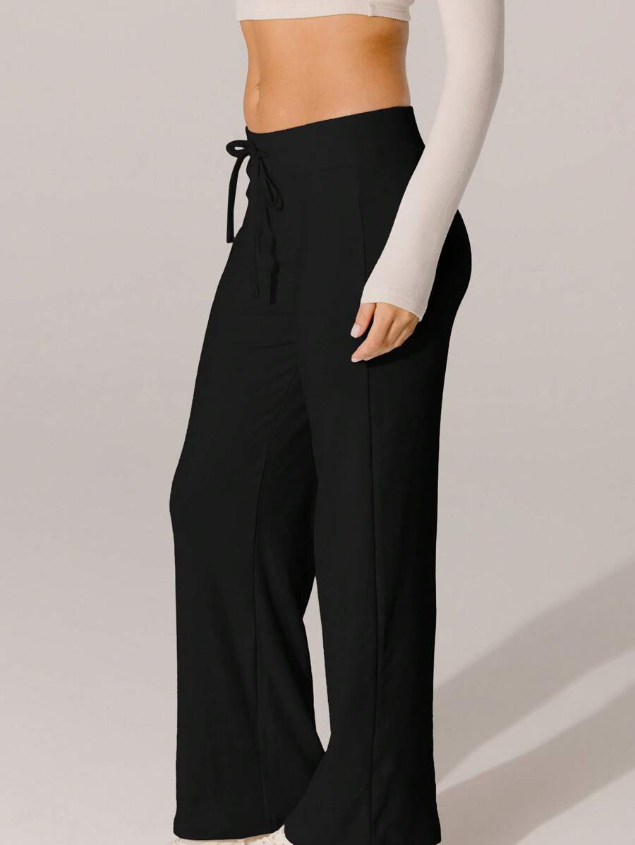 Aralina Leisurewear Soft Knit Texture High-Waisted Comfy Lounge Pants - Black - View 1