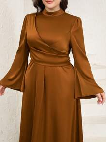 Veilorie Plus Size Women's Arab Style Casual Dress, Comfortable And Fashionable For Daily Wear - Brown - View 4