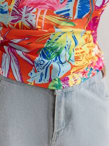 Soleia Women's Plus Size Vacation Spring Tropical Floral Print Tube Top - Multicolor - View 5