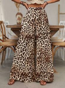 Breezaya Quần ống rộng họa tiết da báo toàn thân dành cho nữ, dáng rộng thoải mái, phù hợp cho kỳ nghỉ, trang phục thường ngày và đi làm, hàng mới về - Nhiều màu - Xem 6