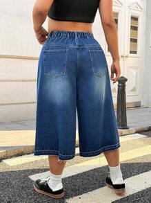 SHEIN EZwear Women's Plus Size Casual Loose Wide Leg Jeans - Dark Wash - View 3