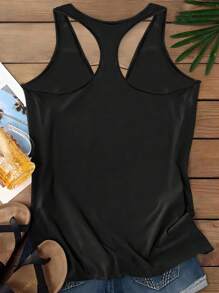 EMERY ROSE Golden Moon Butterfly Print Casual Simple Camisole Plus Size Cami Top Suitable For Summer Back To School - Black - View 4