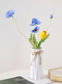 1 个塑料花瓶，高 6.9 英寸，折纸设计蒲苇花瓶，纯色塑料花瓶，陶瓷外观人造花瓶，适用于桌面中心装饰乡村农舍办公室家居客厅装饰节日气氛礼物 - 白色 - 查看 3