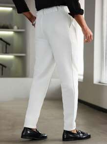 Manfinity Bizformal Men's Solid Color Straight Casual Suit Pants, Elastic Waist, Button Zipper Door Tube Design. Men's Casual Trousers, Can Be Worn Daily, Suitable For Business Work Parties, Weddings And Other Occasions. Can Be Used As A Gift For Boyfriends And Husbands