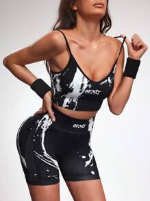 Menodora SHEIN Sport بدلة رياضية نسائية متماسكة تتكون من شورت وكامي بتصميم أنيق وبسيط للاستخدام اليومي الكاجوال - أبيض وأسود - مشاهدة 1