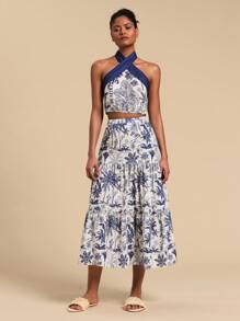 Travachic Patterned Open Back Tank Top, Minimalist Fashion Casual Daily Wear - Blue and White - View 6