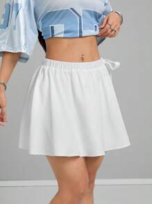 Coolane Women's Vintage Basic Casual Versatile Solid Color Lace-Up Skirt