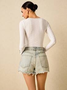 Poéselle Women's Wedding Season Lace Trim Long Sleeve Bodysuit High Elastic Jacquard Fabric - White - View 5