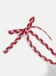 Girlism Teen Girls Sweet Retro Butterfly Check Ruffle Strap Bubble Dress / Back-To-School Outfit, Cute, Holiday Family Outdoor Spring Picnic Everyday Wear, Suitable For Various Occasions - Red and White - View 4