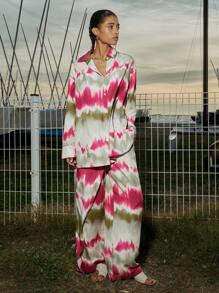 Maija Pantalones palazzo bohemios de mujer para vacaciones de primavera, con estampado de teñido anudado y bajo asimétrico