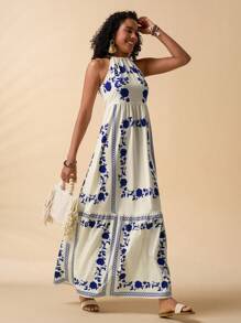 Travachic 女士花卉印花休闲露背连衣裙，非常适合度假