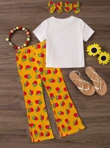 SHEIN LUNE 2pcs Women Ramadan Moon Pattern Short Sleeve Tee And Long Pants Set - Multicolor - View 2
