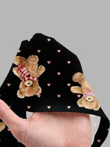 SHEIN ICON Women's Cute Love Bear Ribbed Comfortable Open Home Girl Shorts Suitable For Summer - Black - View 6